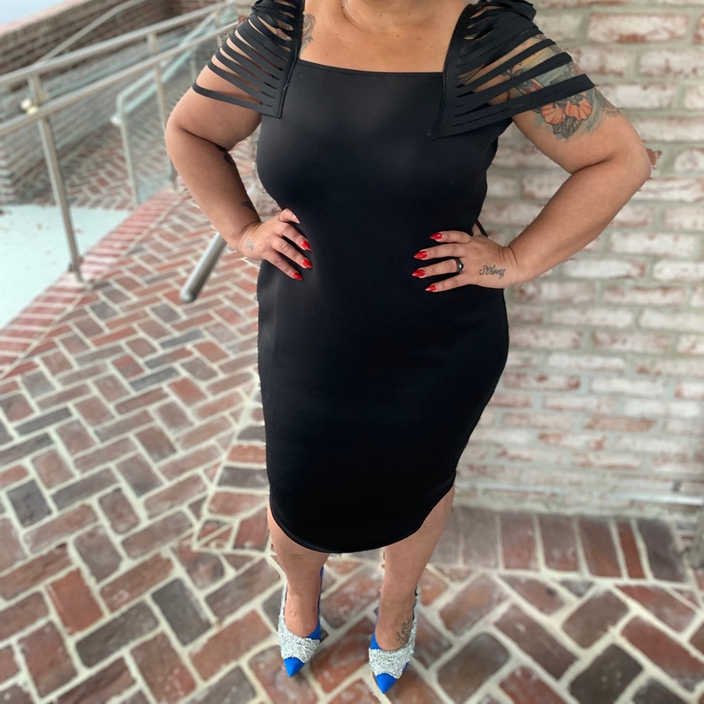 Scuba knit black midi